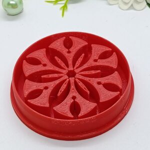 Floral Elegance in Crimson: Artistic Carving on a Disc (Small)
