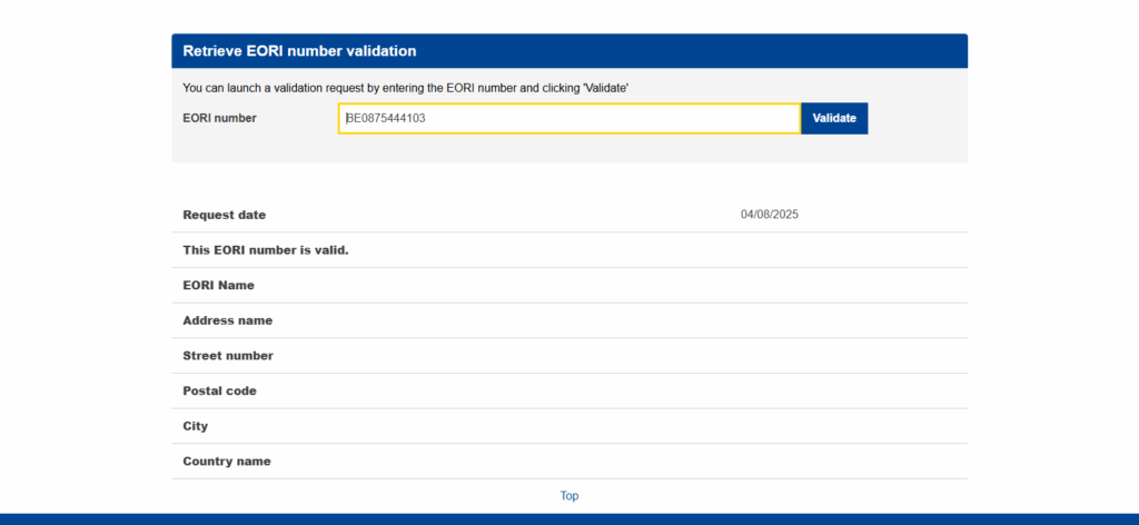 EORI number validation 2025 08 04 11 45 51